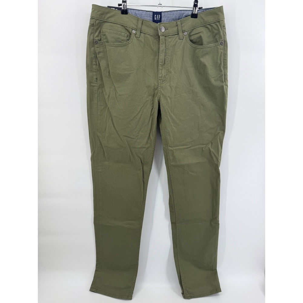 Gap Mens 5 Pocket Pant Olive Green Slim Fit Stretch Twill 36x34 NEW